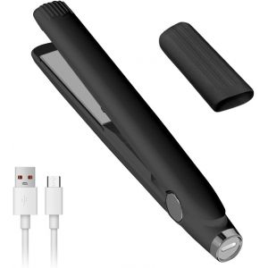 Kalanka-Lisseur Cheveux Sans Fil, 2 En 1 Mini Lisseur Cheveux Et Fer À Friser Avec Charge Usb-C Mini Fers À Lisser En Céramique Lisseur De Voyage Lisseur Et Fer À Boucler Pour Longs Ou Courts (Noir) - Neuf