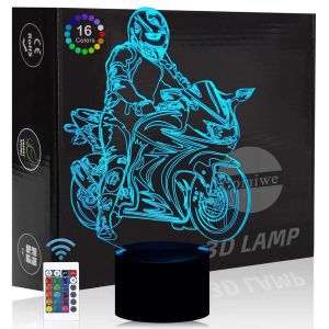 Eryi-Moto Motocyclette 3d Illusion Veilleuse Jouets,Décor De Maison Led Lampe De Chevet Table,Tactile & Télécommander 16 Couleurs,Cadeau D'anniversaire De Noël Pour Garçons Enfants Amis Et Famille - Neuf