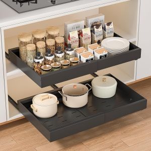 Chenquansarl-Tiroir Coulissant Cuisine Adhesif Rangement Coulissant Placard Cuisine ¿ Plateau Coulissant À Largeur Réglable (32-53 Cm L X 43 Cm P X 7 Cm H) ¿ Sans Perçage | Noir - Neuf