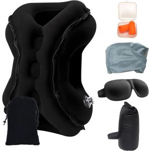 ¿Mise À Niveau¿ Coussin De Voyage Avec Masque Pour Les Yeux Et Bouchons D'oreilles ¿ Support De Nuque Ergonomique Pour Avion, Voiture Et Bureau (Noir) - Neuf