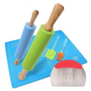 Rouleau &Agrave; P&acirc;tisserie, P&acirc;tisserie Set De Tapis De 6 &Agrave; 1, Tapis De Cuisson En Silicone Avec Des Mesures, Surface Anti-D&eacute;rapante, Facile &Agrave; Nettoyer - Neuf