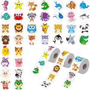 Trahoo-1800 Pcs Autocollants Animaux Ronds, 36 Dessins Animaux Sauvages/Fermes/Marins Autocollants De Récompense De Professeur De Dessin Animé Pour Enfants, Autocollant De Décoration De Fête Pour Éco - Neuf