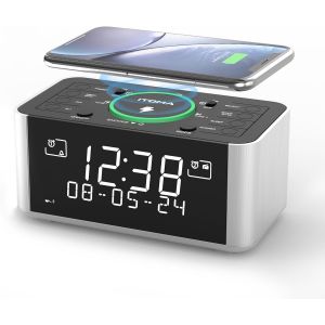 CHECARZHN--NO1-Réveil De Charge Sans Fil Avec Radio Dab Et Fm, 40 Stations Prédéfinies, Double Alarme, Répétition, Écran Lcd À Intensité Variable, Bluetooth, Chargement Usb Et Pr Écouteurs, Radio D'A - Neuf