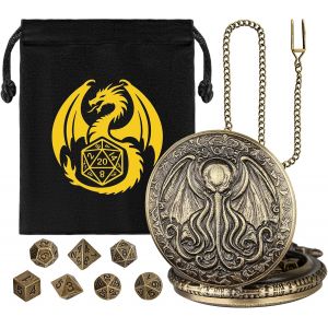 Eryi-Mini Dnd Lot De Dés, Steampunk Pieuvre Ailé Coquille De Montre De Poche, 7 Pièces Dés D&d En Métal Polyédrique, Cadeaux Dnd Avec Logo Dragon Sac Cadeau, Accessoires De Jeu De Société De Rôle, Br - Neuf