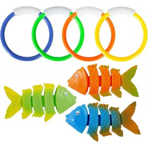 MDY-Jouet de Natation pour Piscine¿,Jeux Piscine Enfant,Jouets de Plongée,4PCS Anneaux de Plongée et 3PCS Jouets pour Poissons de Plongée Jouet sous Eau Été Cadeau pour Enfant Garçon Fille - Neuf