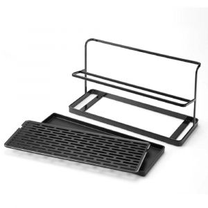 1 s&eacute;choir &agrave; bouteilles &agrave; deux niveaux noir pour comptoir de cuisine, large support de rangement pour pichets avec bac de drainage - Neuf