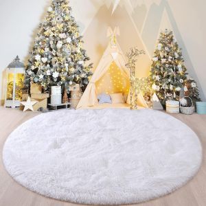 Sjzg-Tapis Rond Salon Shaggy Descente De Lit Chambre Grande Taille Tapis Avec Le Fond Antid&eacute;rapant,Tapis D&eacute;coratif De Style Moderne Pour Salon Chambre Canap&eacute; Natte(Blanc,100 X 100 Cm) - Neuf