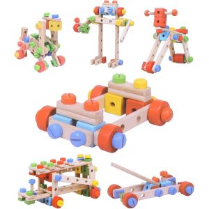 Jouets De Construction En Bois - Stem Kids Ensemble De 78 Pièces Blocs De Construction, Amusants Éducatifs Et Motricité Fine Jouets Pour Les Garçons Et Les Filles De 4 5 6 7 Ans - Neuf