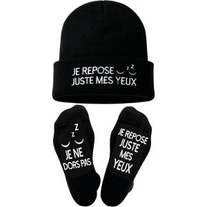 Jgd-Fran&ccedil;ais Bonnet Chaussette Humour Homme, Idee Cadeau Homme Original Utile Rigolo Cadeau Papa Grand-P&egrave;re Mari Cadeau Hommes Noel Chaussettes Bonnet Tricot&eacute; Je Ne Dors Pas,Je Repose Juste Mes Yeux - Neuf