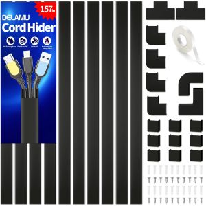 VornixorSarlshop-4M Goulotte Passe Cable Murale Autocollante, Cable Management, Cache Cable Fils Goulotte Electrique pour TV & Bureau, 10 pi&egrave;ces, L400mm x W24mm x H14mm, &iquest;Noir - Neuf