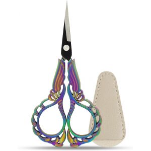 Kalanka-Petit Ciseaux Couture Tissu, Titane Color&eacute; Lotus Tip Ciseaux Broderie Ciseaux Acier Inoxydable Ciseaux Cranteurs Couture Aiguilles &Agrave; Broder Avec Manchon Pu - Neuf