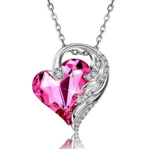 Collier Coeur Pour Femme Pendentif Coeur D'océan, Cristaux De Autriche,Bleu Coeur Collier Maman Cadeau De Bijoux Pour Le Jour De La Saint-Valentin Noël Anniversaire - Neuf