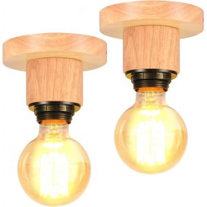 Kal-Suspension Luminaire Vintage Industrielle Lustre Abat-Jour En Métal Et Bois160mm Plafonnier E27 Avec Bois Rétro Pour Salon Cuisine Chambre (Sans Cages-2pcs) - Neuf