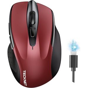 DDA-Souris Bluetooth,Souris sans Fil Rechargeable Silencieuse 3 Modes (BT5.0/3.0+2.4G) 4800 DPI Souris Ergonomique pour Ordinateurs,Portables,Mac, PC,Windows,Rouge - Neuf