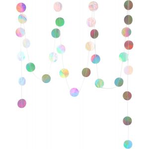 Kyaoayo-Lot De 5 Guirlandes En Papier De 4 M À Paillettes Multicolores - Décoration Ronde Iridescente À Suspendre - Décoration De Fête - Rideau À Lamelles - Boule Disco - Décoration De Fête De Jardi - Neuf