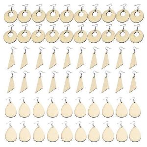 60 Pi&egrave;ces De Boucles D'oreilles En Bois Inachev&eacute; Avec Des Trous Et Des Crochets De Boucles D'oreilles Pour La Fabrication De Bijoux Bricolage - Neuf