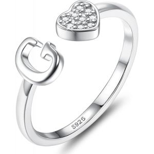 Bague Argent 925 Femme Avec Lettre A-Z Bague Coeur Reglable Empilables Ouvert Bague De Fian&ccedil;ailles Bague Promesse Mariage Bague Pouce Bague Pr&eacute;nom Initiale Bague Femme Fille Avec Bo&icirc;te - Neuf