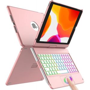 Étui Avec Clavier Pour Ipad 9 Jan 10,2"" 2021,360° Flip Coque Rigide Mince Et Rigide, Clavier Bluetooth Sans Fil Avec 7 Rétroéclairage Auto Sleep/Wake Pour Ipad 9/8/7 Gen, Rose[Z258] - Neuf