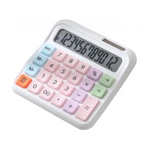 QSJ-Calculatrice de bureau &agrave; 12 chiffres,grand &eacute;cran LCD,gros bouton,&agrave; &eacute;nergie solaire et &agrave; piles,adapt&eacute;e au bureau-Blanc - Neuf