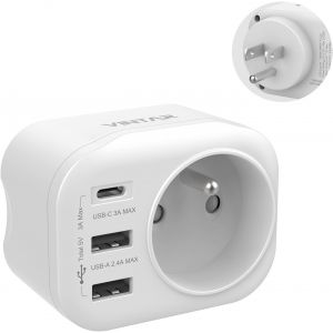 ERYI-1Pc Adaptateur Prise France Vers Mexique Thaïlande Americaine Usa Canada Française Adaptateur De Voyage Avec 2 Usb-A Et 1 Type-C 3A, Type B - Neuf