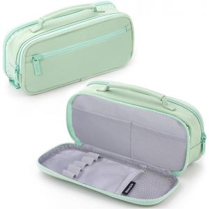 MAA-Grande trousse à crayons esthétique avec 3 compartiments et fermeture éclair - Trousse à crayons portable - Organiseur de papeterie - Trousse de maquillage pour bureau, collège, école et étudiant - Neuf