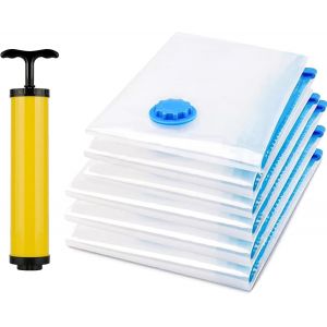 Sac sous Vide Vetement Aspirateur, 6 Pi&egrave;ces (3Pc 80x60CM,3Pc 70x50CM,+1 Pompe Manuelle) Compression Rangement Vetement pour V&ecirc;tements Couette Oreiller Couverture - Neuf