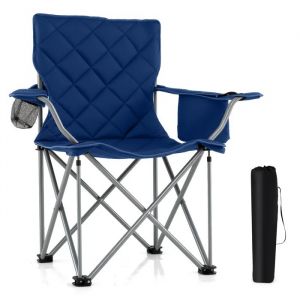 Chaise De Jardin Ext&eacute;rieur Pliable Costway, Poche Isotherme, Porte-Gobelet, Sac De Transport, Portable Pour P&ecirc;che Camping, Bleu - Neuf