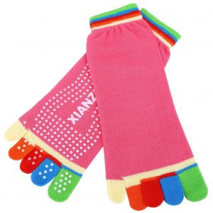Chaussettes En Coton Colorees Avec Picots Antiderapants En Silicone Pour Exercices De Yoga Et De Gym (Rose Rouge) - Neuf