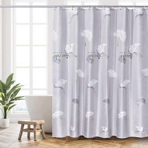 Rideau de douche, 180 x 200 cm, motif feuilles de ginkgo gris, lavable en machine, en polyester, avec ourlet lesté et 12 crochets, pour salle de bain - Neuf