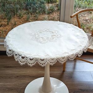 Eryi-Napperon Rond Élégant En Dentelle Jacquard Blanche, Nappe Isolante Pour Décoration De Maison, Commode, Table À Manger, 83 Cm - Neuf