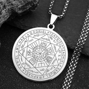Sept Archanges Amulette Colliers En Acier Inoxydable Hommes Sceau De Salomon Talisman Protection Chr&eacute;tienne Bijoux Collier Hombre N1162 - Neuf