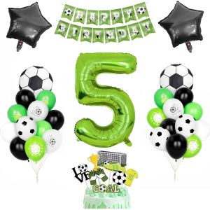 ERYI-Decoration Anniversaire 5 An Football Garcon, Anniversaire Décoration Hélium Ballons Noir Vert Blanc Avec Foot Ballon Numéro Nombre 5 Enfant Garçon Carte Gâteau Joyeux Anniversaire Bannière Acce - Neuf