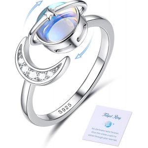 Kal-Bague Anti Stress Femme En Argent Sterling 925 Bague Pierre De Lune Cz Ouvert Anxiété Bague Réglable Étoile Lune Spinner Bague Fidget Bague Pour Anxiety Bague Pour Anti Stress - Neuf