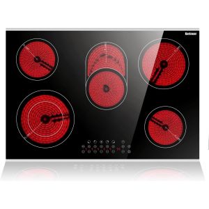 Checarzhn--No1-Plaque Vitrocéramique 5 Feux Encastrable, Table De Cuisson 77 Cm, Plaque Ceramique Cuisson 4 Foyers Avec Commande Tactile, Minuterie, Sécurité Enfants, 220-240v, 8400w, Sans Pr - Neuf