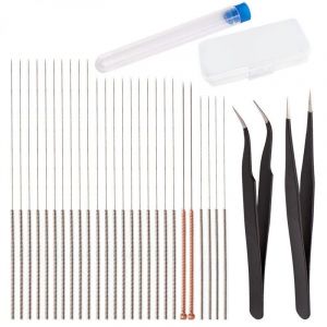 Kit de 28 aiguilles de nettoyage pour buses, accessoires de nettoyage pour imprimante 3D, comprenant 26 aiguilles de nettoyage de 0,15 mm, 0,25 mm, 0,35 mm et 0,4 mm, 2 pinces - Neuf