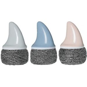 6pcs éponges en fil d'acier inoxydable avec aileron de requin poignée en acier brosse de nettoyage épurateur en métal remplaçable - Neuf