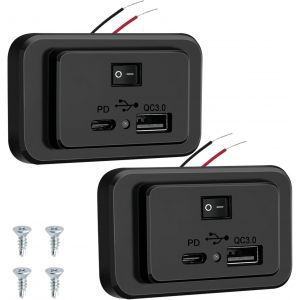 4,8 A double prise USB pour chargeur de voiture, avec interrupteur et LED, 12 V/24 V PD et QC3.0 USB, panneau de prise de charge, convient pour camping-car camions bateaux SUV(2 pi&egrave;ces) - Neuf