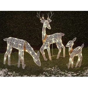 D&eacute;corations de No&euml;l ext&eacute;rieures : famille de rennes illumin&eacute;e (3 pi&egrave;ces) - Neuf