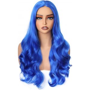 Kalanka-Colorful Panda 60 Cm - Perruque Synth&eacute;tique Boucl&eacute;e Ondul&eacute;e Pour Femme - Partie Centrale Compl&egrave;te - R&eacute;sistante &Agrave; La Chaleur - Pour Halloween - Costume De Cosplay - Bleu - Neuf