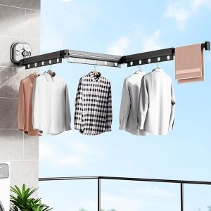 KGABERY-Séchoir À Linge,Rétractable,Montage Mural,Avec Ventouse,Rétractable,Pliable,Avec Crochets Et Porte-Serviettes,Pour Balcon,Linge,Salle De Bain,Chambre À Coucher (Gris Foncé,3 Compartiments) - Neuf
