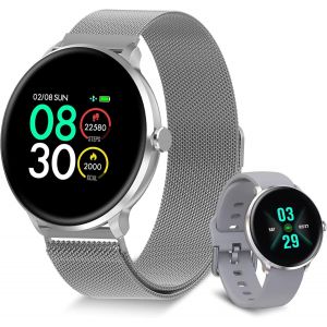 Checarzhn--No1-Montre Connectée Femme Automatic 7/24 Cardiofréquencemètre, Météo, Oxygène Sanguin, Diy Watchface, Tracker Du Sommeil Ip68 Étanche, Battery Plus Puissant¿Argent¿ - Neuf