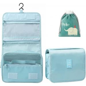 MAA-Sac cosmétique imperméable et portable, Sac de toilette de voyage Sac de voyage pensé de voyage Sac cosmétique pour femmes de maquillage avec sac à cordon de serrage, bleu - Neuf