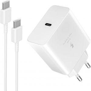 Samsung 45W Chargeur Usb C,Secteur Charge Rapide Type C Pour Samsung Galaxy S25/S24/S23/S22/S21/S20/Ultra/Note20/S10/S9,A54,A53,Z Fold/Z Flip/Tab,Prise Secteur Usbc Adapteur Mural Avec 3M C&acirc;ble,Blan - Neuf