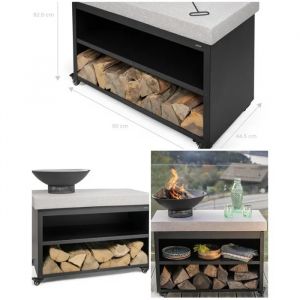 Brasero 3 en 1 - LIVOO - &Oslash;44,5 cm - Barbecue sur desserte - Grille &Oslash;41 cm - 4 roues avec freins - Neuf