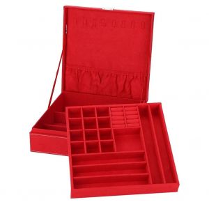 Double Couche Bijoux Boucles D'oreilles Bagues Bracelet Collier Bo&icirc;te Organisateur Rangement (Rouge) - Neuf
