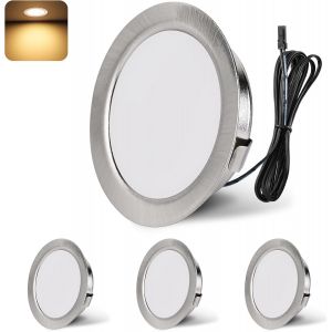 ERYI-Spot Led Encastrable, Spot Led 12V 3000K Blanc Chaud Dimmable, 3W Extra Plat Spot Encastrable, Trou 55-58Mm Aluminium Plafonnier Spot Avec Câble De 2M, Lot De 4, Nickel - Neuf