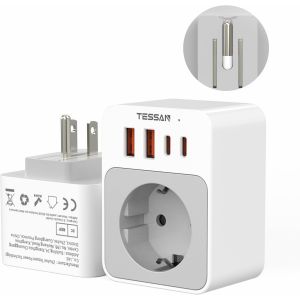 JGD-Adaptateur Prise USA Pliable avec PD 20W, Adaptateur France vers USA avec 2 USB C et 2 USB A, Prise Americaine pour US, Canada, Tha&iuml;lande, Mexique, Type B - Neuf