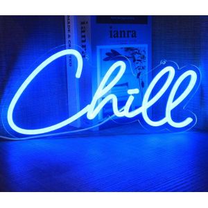 Chill U2013 N&eacute;ons Pour D&eacute;coration De Chambre &Agrave; Coucher, Lettres D&eacute;coratives Pour Chambre D'enfant, Mur, Salle De Jeu, Magasin, Bar, F&ecirc;te De No&euml;l, Alimentation Usb (35,1 X 17 Cm) Bleu Froid - Neuf