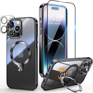 LORANKA-3 en 1 Coque pour iPhone 14 Pro Max 6.7"" [Coque Magn&eacute;tique Puissant pour MagSafe] [360&deg; CD Support Rolatif] [avec Protection Cam&eacute;ra & &Eacute;cran] Coque Antichoc &Eacute;lectroplaqu&eacute;e, Noir - Neuf