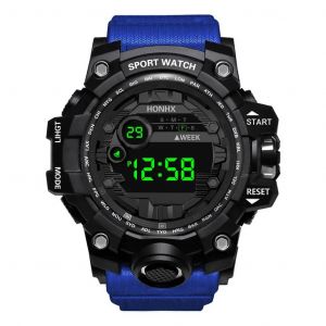 Y12 Montres Pour Hommes Grand Cadran Led Montre Num&eacute;rique Multifonction Hommes Montre De Sport R&eacute;veil Chronom&egrave;tre Fitness Montre-Bracelet &Eacute;lectronique Y12-Blue - Neuf